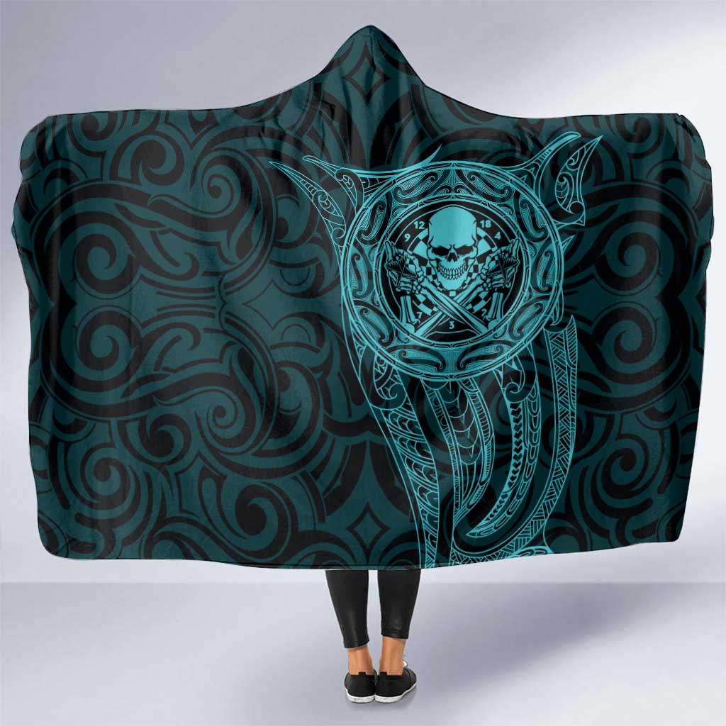 New Zealand Skull Darts Hooded Blanket Aotearoa Maori Chest Tattoo Stylized Teal - Aussie Hoodie