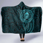 New Zealand Skull Darts Hooded Blanket Aotearoa Maori Chest Tattoo Stylized Teal - Aussie Hoodie
