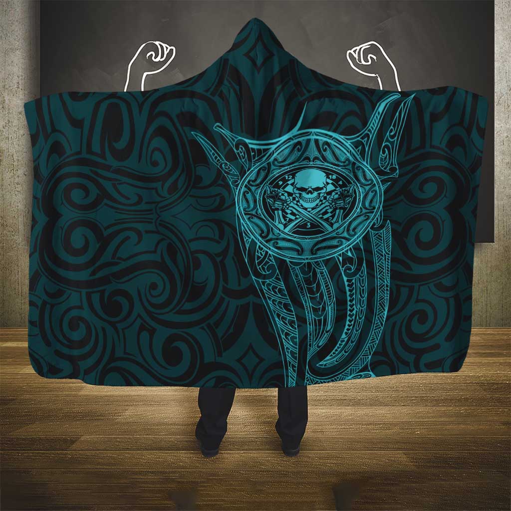New Zealand Skull Darts Hooded Blanket Aotearoa Maori Chest Tattoo Stylized Teal - Aussie Hoodie