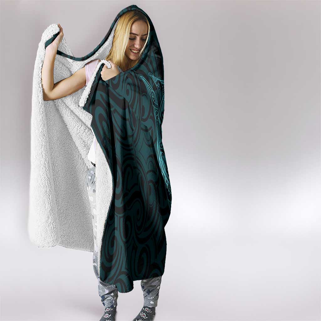 New Zealand Skull Darts Hooded Blanket Aotearoa Maori Chest Tattoo Stylized Teal - Aussie Hoodie
