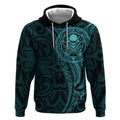 New Zealand Skull Darts Hoodie Aotearoa Maori Chest Tattoo Stylized Teal - Aussie Hoodie