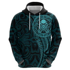 New Zealand Skull Darts Hoodie Aotearoa Maori Chest Tattoo Stylized Teal - Aussie Hoodie