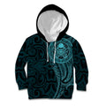 New Zealand Skull Darts Kid Hoodie Aotearoa Maori Chest Tattoo Stylized Teal - Aussie Hoodie