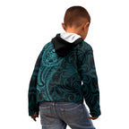 New Zealand Skull Darts Kid Hoodie Aotearoa Maori Chest Tattoo Stylized Teal - Aussie Hoodie