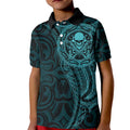 New Zealand Skull Darts Kid Polo Shirt Aotearoa Maori Chest Tattoo Stylized Teal - Aussie Hoodie