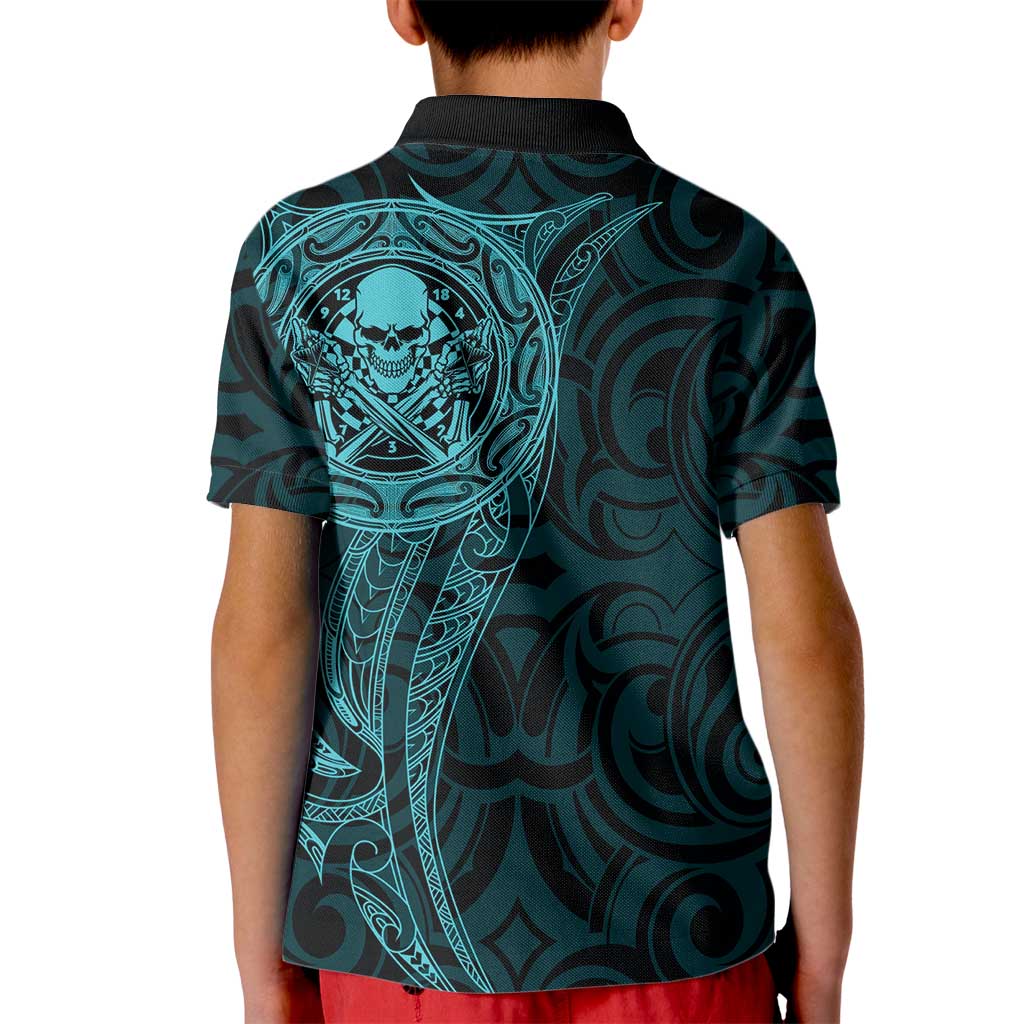 New Zealand Skull Darts Kid Polo Shirt Aotearoa Maori Chest Tattoo Stylized Teal - Aussie Hoodie