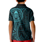 New Zealand Skull Darts Kid Polo Shirt Aotearoa Maori Chest Tattoo Stylized Teal - Aussie Hoodie