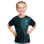 New Zealand Skull Darts Kid T Shirt Aotearoa Maori Chest Tattoo Stylized Teal - Aussie Hoodie
