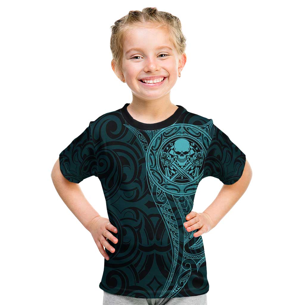 New Zealand Skull Darts Kid T Shirt Aotearoa Maori Chest Tattoo Stylized Teal - Aussie Hoodie