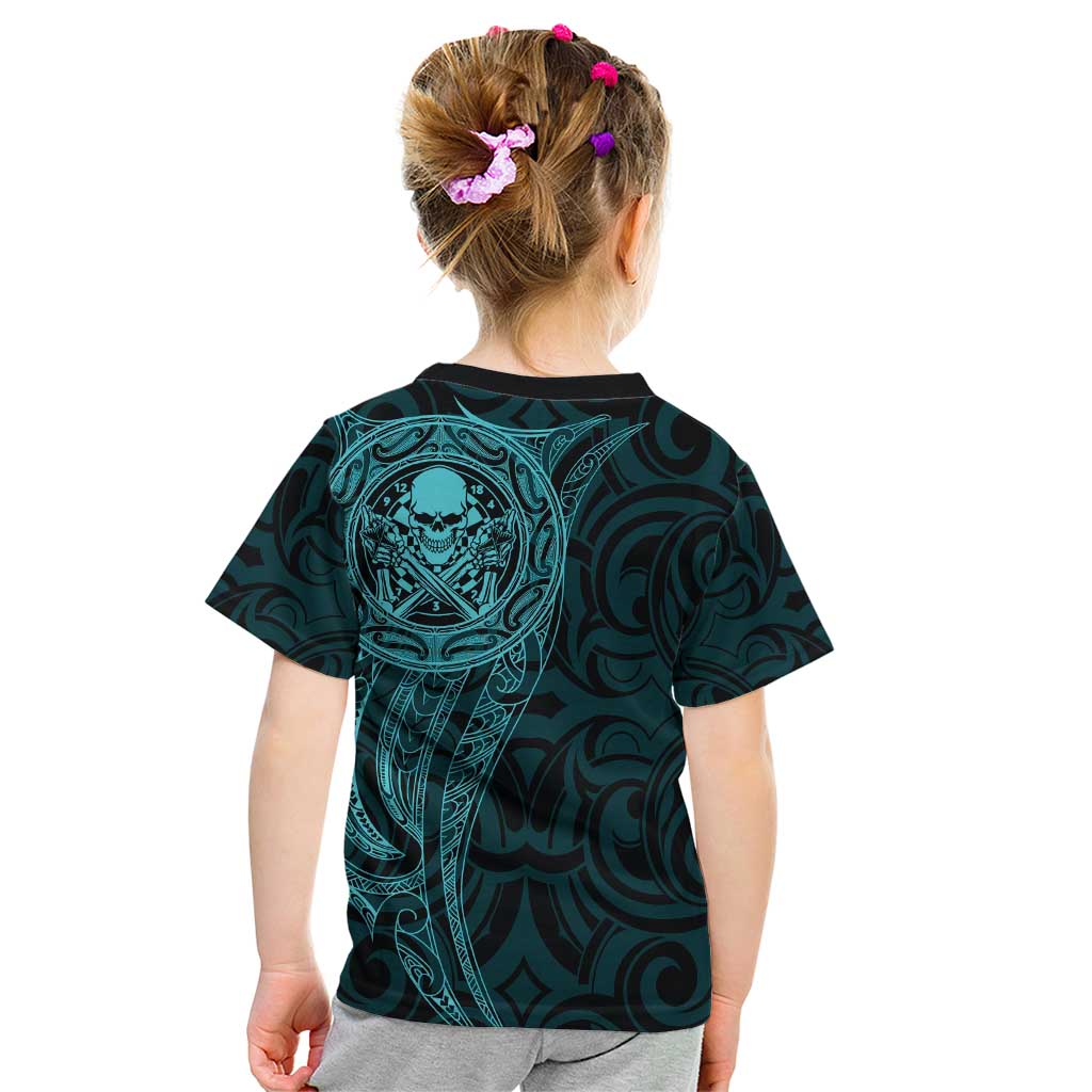New Zealand Skull Darts Kid T Shirt Aotearoa Maori Chest Tattoo Stylized Teal - Aussie Hoodie
