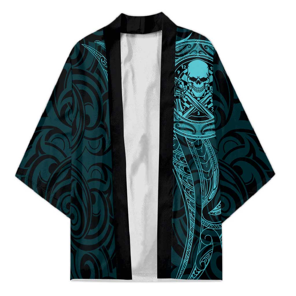 New Zealand Skull Darts Kimono Aotearoa Maori Chest Tattoo Stylized Teal - Aussie Hoodie