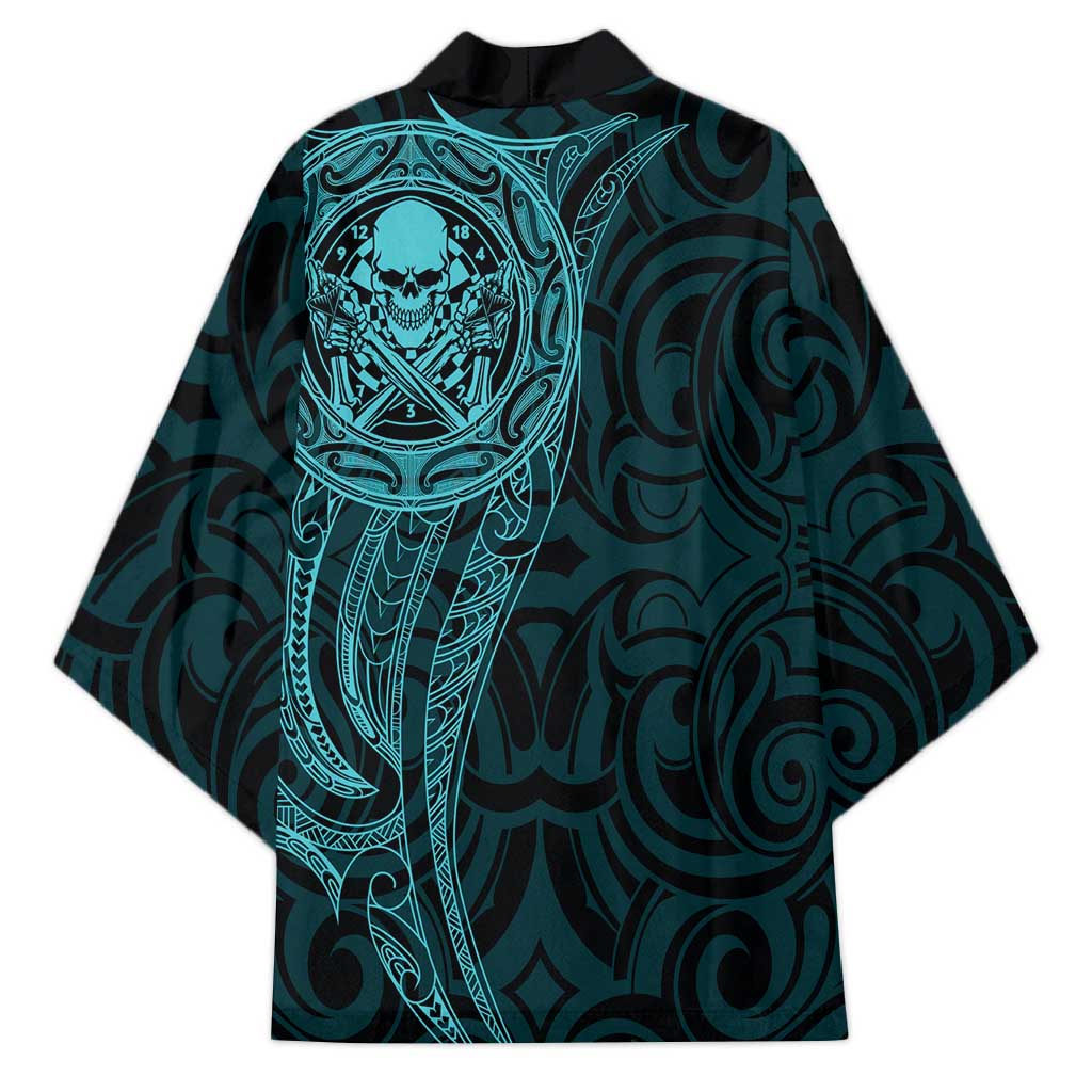 New Zealand Skull Darts Kimono Aotearoa Maori Chest Tattoo Stylized Teal - Aussie Hoodie