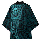New Zealand Skull Darts Kimono Aotearoa Maori Chest Tattoo Stylized Teal - Aussie Hoodie