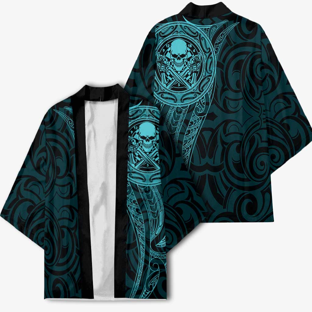 New Zealand Skull Darts Kimono Aotearoa Maori Chest Tattoo Stylized Teal - Aussie Hoodie