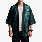 New Zealand Skull Darts Kimono Aotearoa Maori Chest Tattoo Stylized Teal - Aussie Hoodie