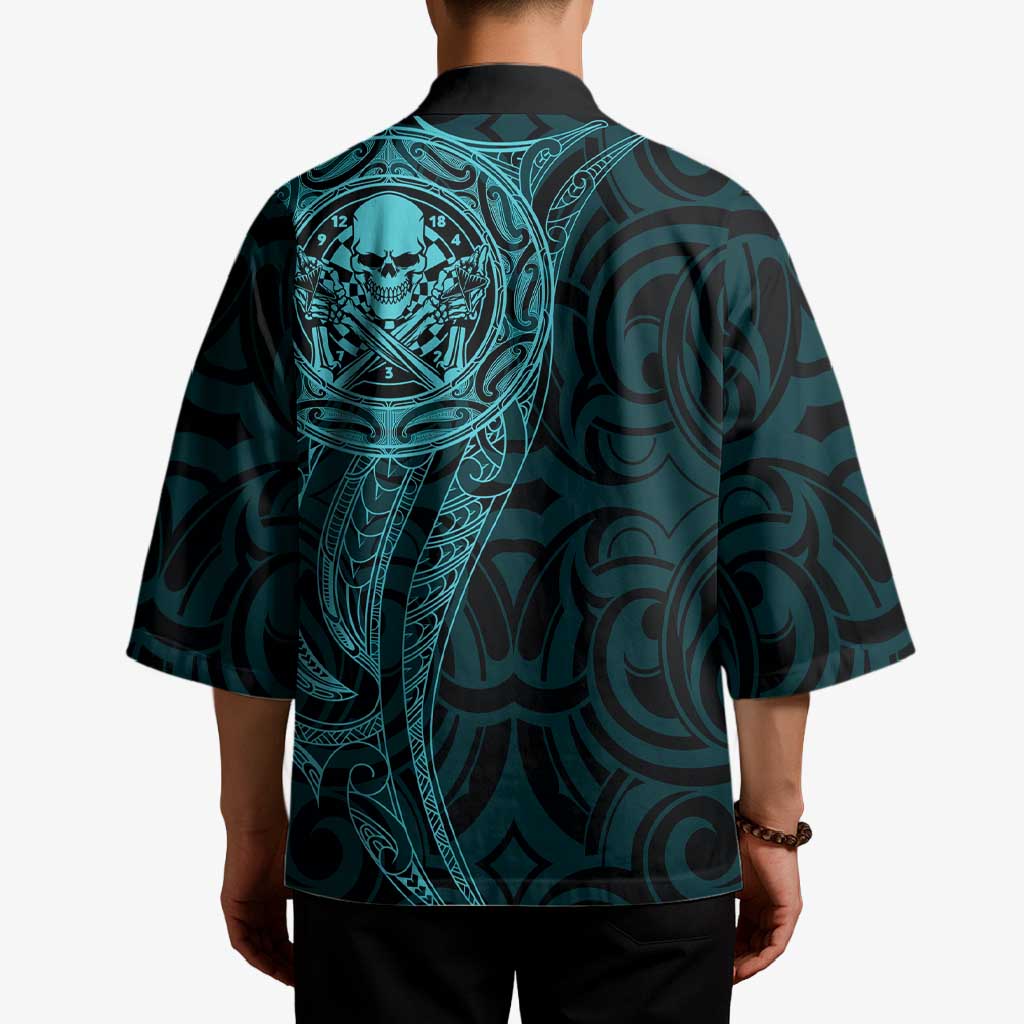 New Zealand Skull Darts Kimono Aotearoa Maori Chest Tattoo Stylized Teal - Aussie Hoodie