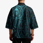 New Zealand Skull Darts Kimono Aotearoa Maori Chest Tattoo Stylized Teal - Aussie Hoodie