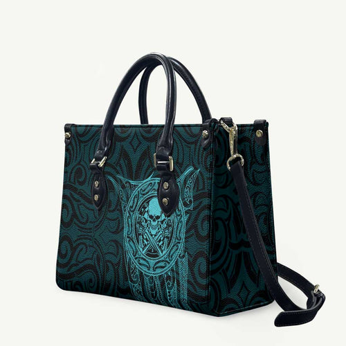 New Zealand Skull Darts Leather Bag Aotearoa Maori Chest Tattoo Stylized Teal - Aussie Hoodie