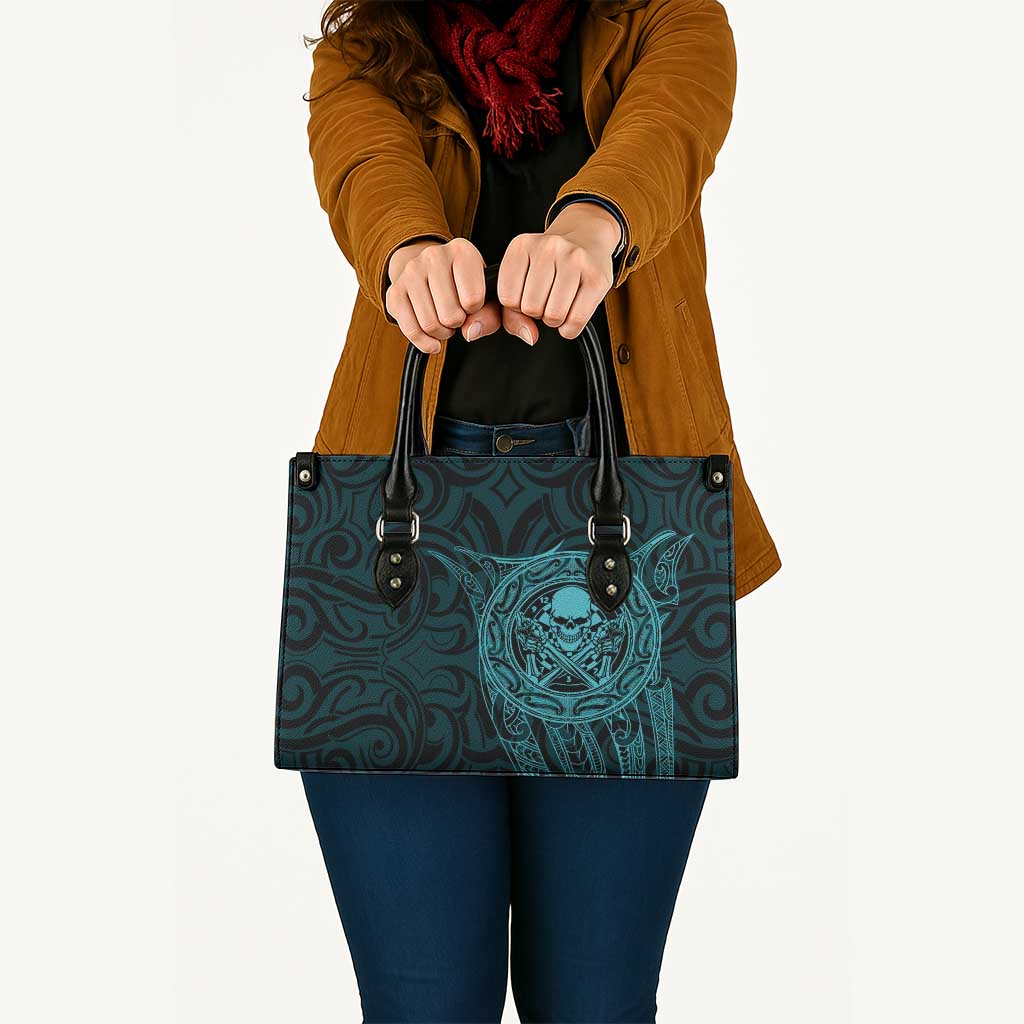 New Zealand Skull Darts Leather Bag Aotearoa Maori Chest Tattoo Stylized Teal - Aussie Hoodie