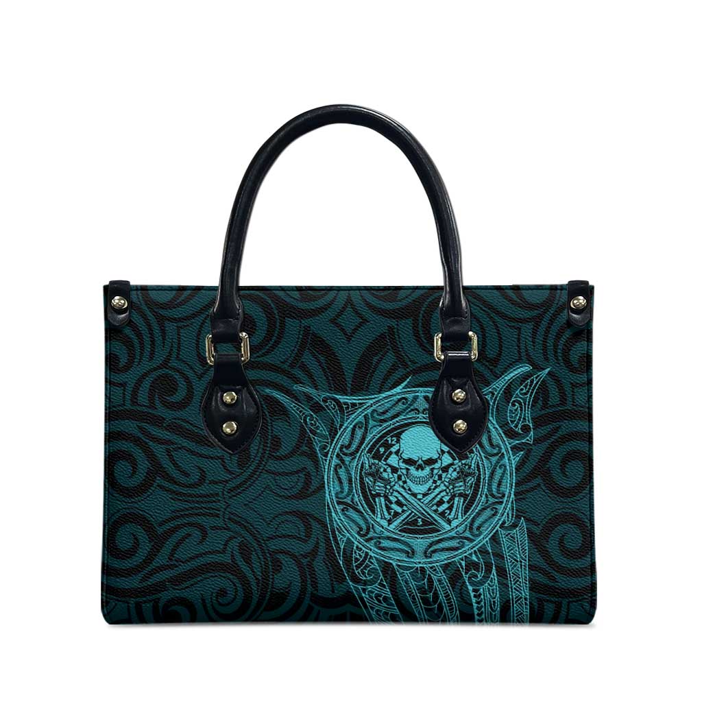 New Zealand Skull Darts Leather Bag Aotearoa Maori Chest Tattoo Stylized Teal - Aussie Hoodie