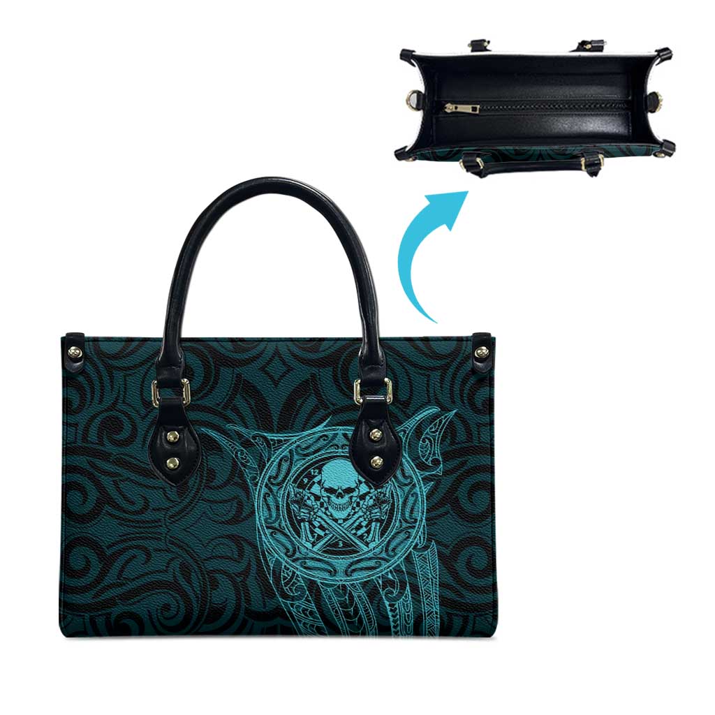 New Zealand Skull Darts Leather Bag Aotearoa Maori Chest Tattoo Stylized Teal - Aussie Hoodie