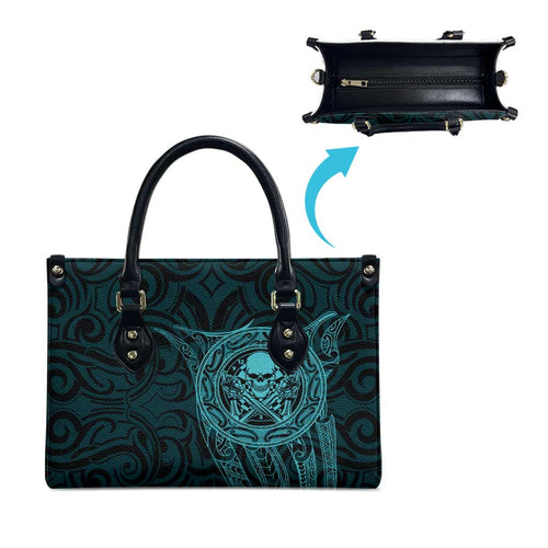 New Zealand Skull Darts Leather Bag Aotearoa Maori Chest Tattoo Stylized Teal - Aussie Hoodie