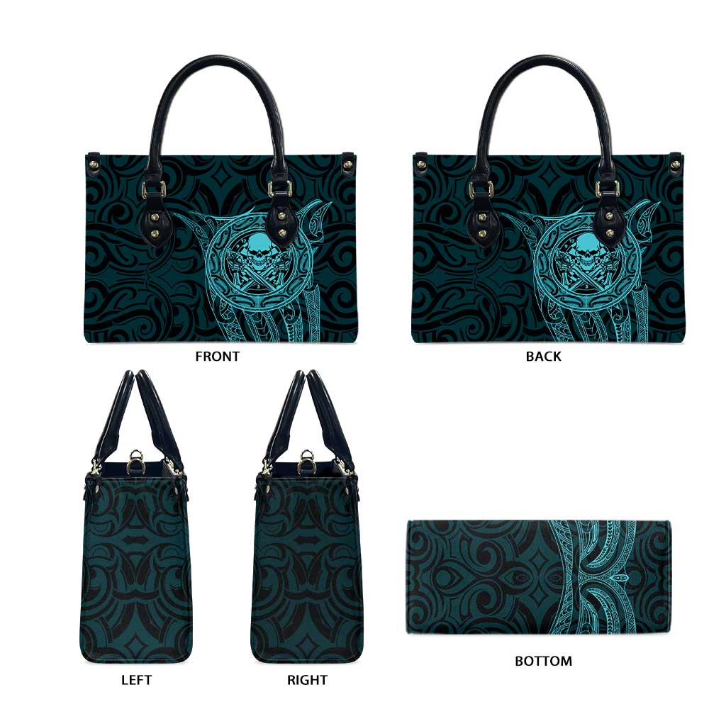 New Zealand Skull Darts Leather Bag Aotearoa Maori Chest Tattoo Stylized Teal - Aussie Hoodie