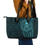 New Zealand Skull Darts Leather Tote Bag Aotearoa Maori Chest Tattoo Stylized Teal - Aussie Hoodie
