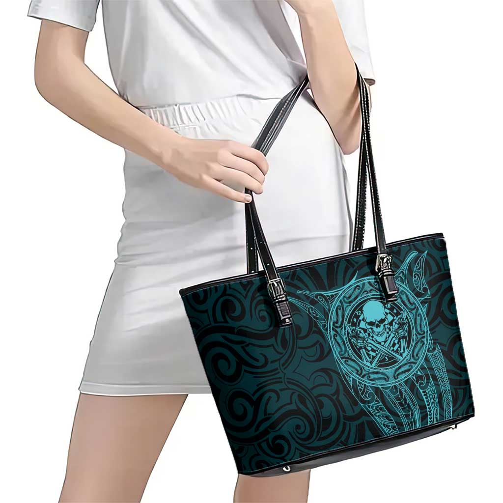 New Zealand Skull Darts Leather Tote Bag Aotearoa Maori Chest Tattoo Stylized Teal - Aussie Hoodie