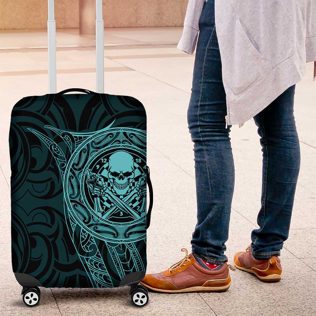 New Zealand Skull Darts Luggage Cover Aotearoa Maori Chest Tattoo Stylized Teal - Aussie Hoodie
