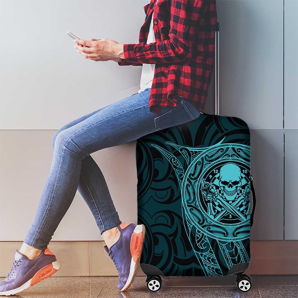 New Zealand Skull Darts Luggage Cover Aotearoa Maori Chest Tattoo Stylized Teal - Aussie Hoodie