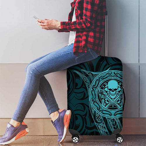 New Zealand Skull Darts Luggage Cover Aotearoa Maori Chest Tattoo Stylized Teal - Aussie Hoodie