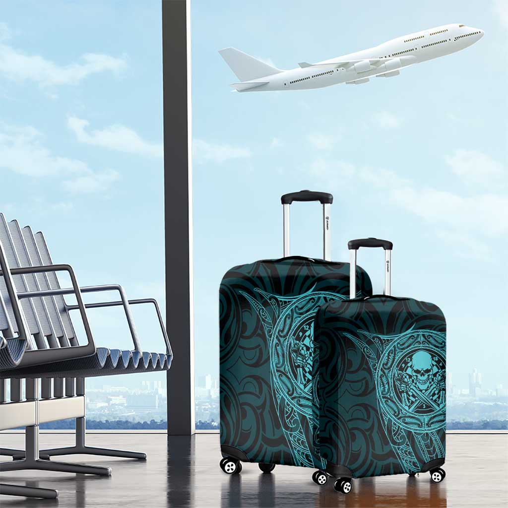 New Zealand Skull Darts Luggage Cover Aotearoa Maori Chest Tattoo Stylized Teal - Aussie Hoodie