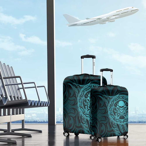 New Zealand Skull Darts Luggage Cover Aotearoa Maori Chest Tattoo Stylized Teal - Aussie Hoodie