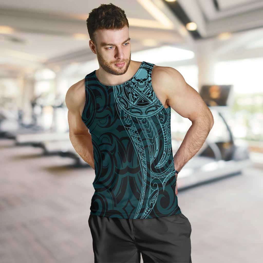 New Zealand Skull Darts Men Tank Top Aotearoa Maori Chest Tattoo Stylized Teal - Aussie Hoodie