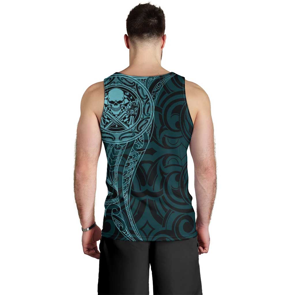New Zealand Skull Darts Men Tank Top Aotearoa Maori Chest Tattoo Stylized Teal - Aussie Hoodie