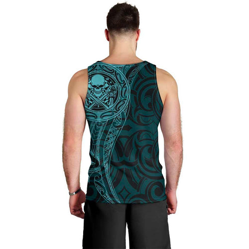 New Zealand Skull Darts Men Tank Top Aotearoa Maori Chest Tattoo Stylized Teal - Aussie Hoodie