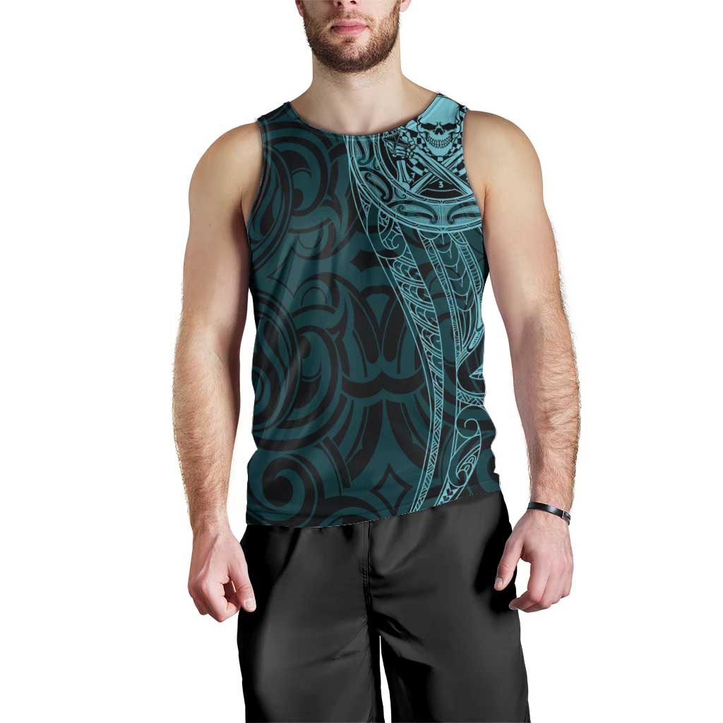 New Zealand Skull Darts Men Tank Top Aotearoa Maori Chest Tattoo Stylized Teal - Aussie Hoodie