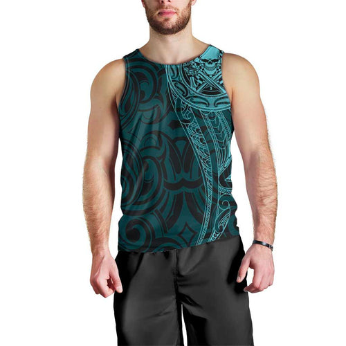 New Zealand Skull Darts Men Tank Top Aotearoa Maori Chest Tattoo Stylized Teal - Aussie Hoodie