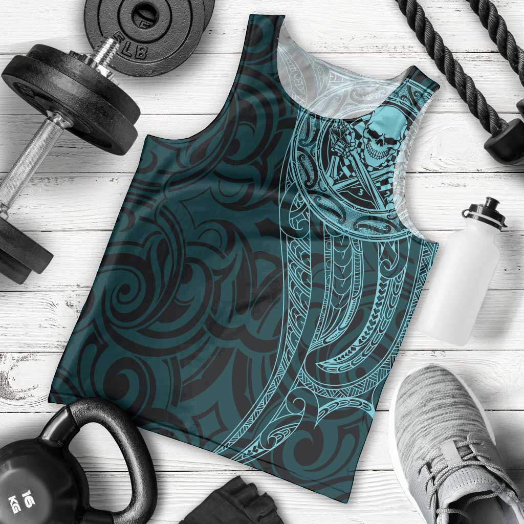 New Zealand Skull Darts Men Tank Top Aotearoa Maori Chest Tattoo Stylized Teal - Aussie Hoodie