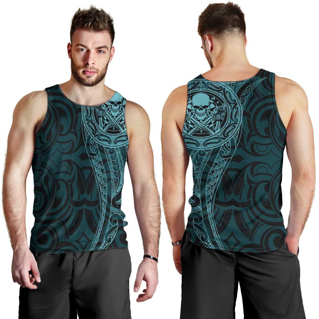 New Zealand Skull Darts Men Tank Top Aotearoa Maori Chest Tattoo Stylized Teal - Aussie Hoodie