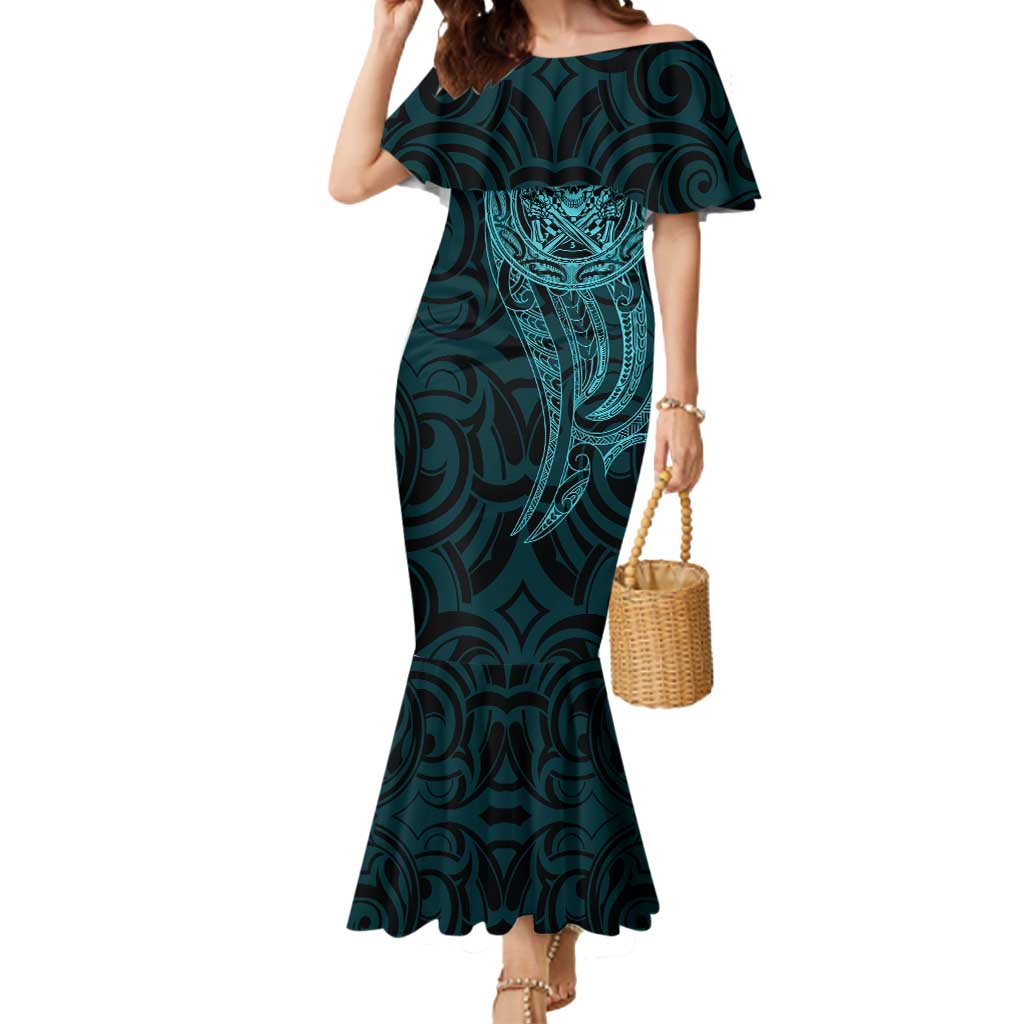 New Zealand Skull Darts Mermaid Dress Aotearoa Maori Chest Tattoo Stylized Teal - Aussie Hoodie