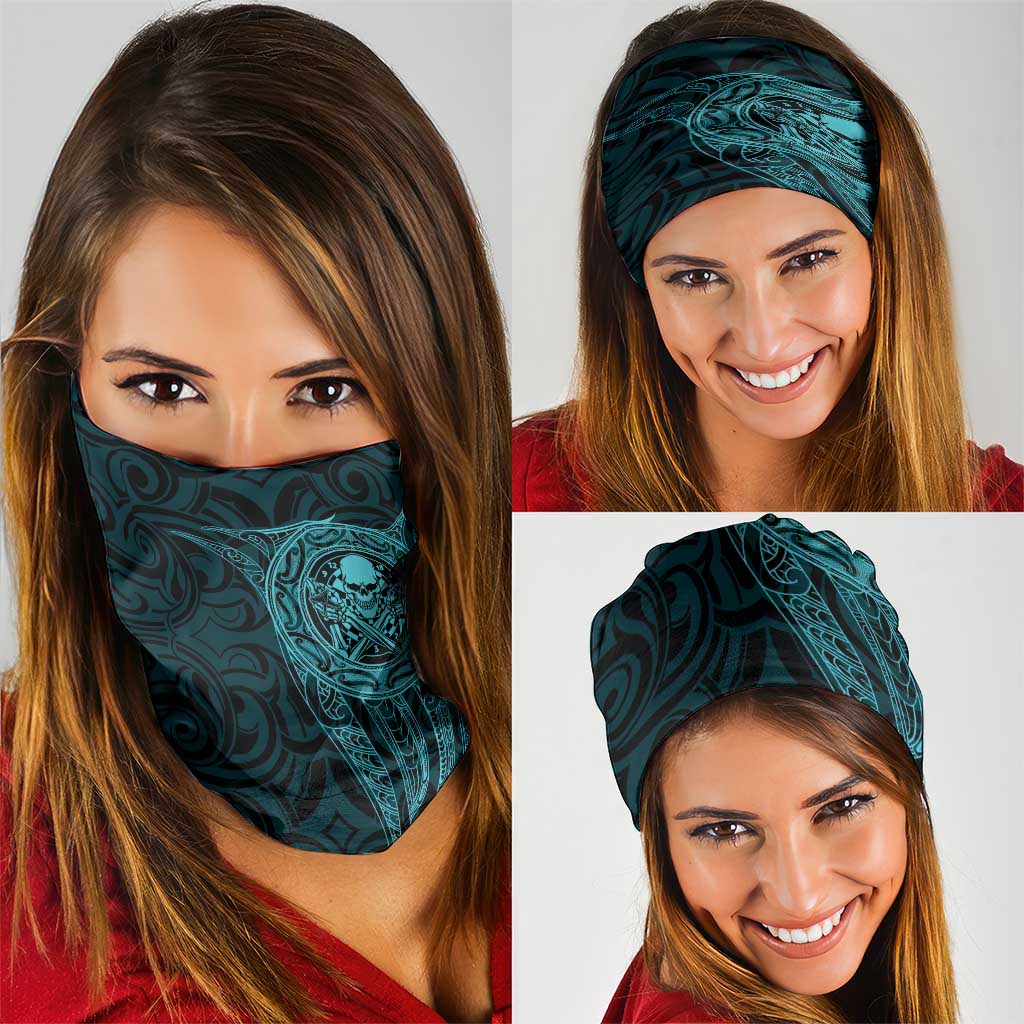 New Zealand Skull Darts Neck Gaiter Aotearoa Maori Chest Tattoo Stylized Teal - Aussie Hoodie