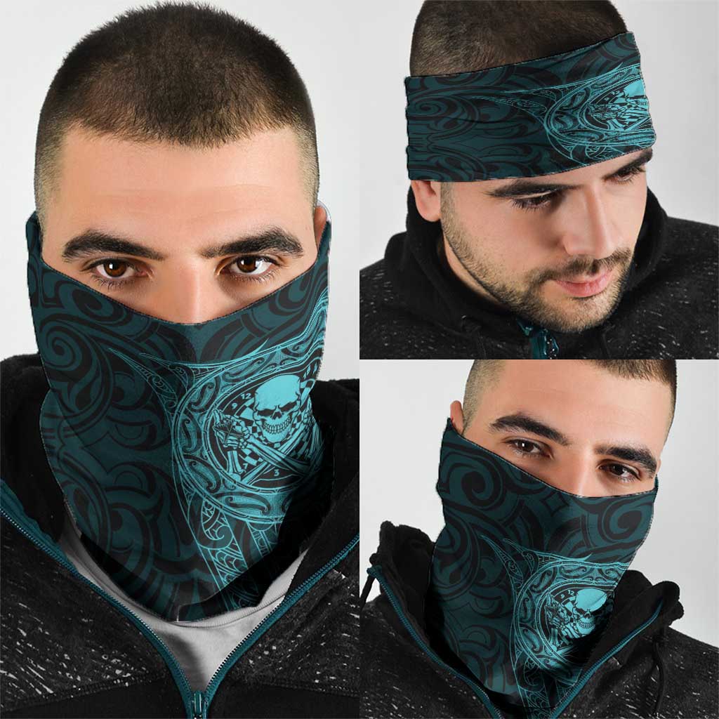 New Zealand Skull Darts Neck Gaiter Aotearoa Maori Chest Tattoo Stylized Teal - Aussie Hoodie