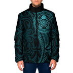 New Zealand Skull Darts Padded Jacket Aotearoa Maori Chest Tattoo Stylized Teal - Aussie Hoodie