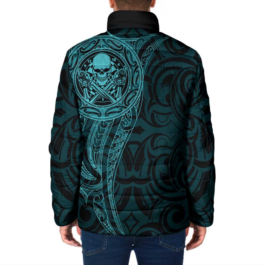 New Zealand Skull Darts Padded Jacket Aotearoa Maori Chest Tattoo Stylized Teal - Aussie Hoodie