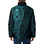 New Zealand Skull Darts Padded Jacket Aotearoa Maori Chest Tattoo Stylized Teal - Aussie Hoodie
