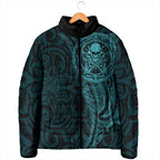 New Zealand Skull Darts Padded Jacket Aotearoa Maori Chest Tattoo Stylized Teal - Aussie Hoodie