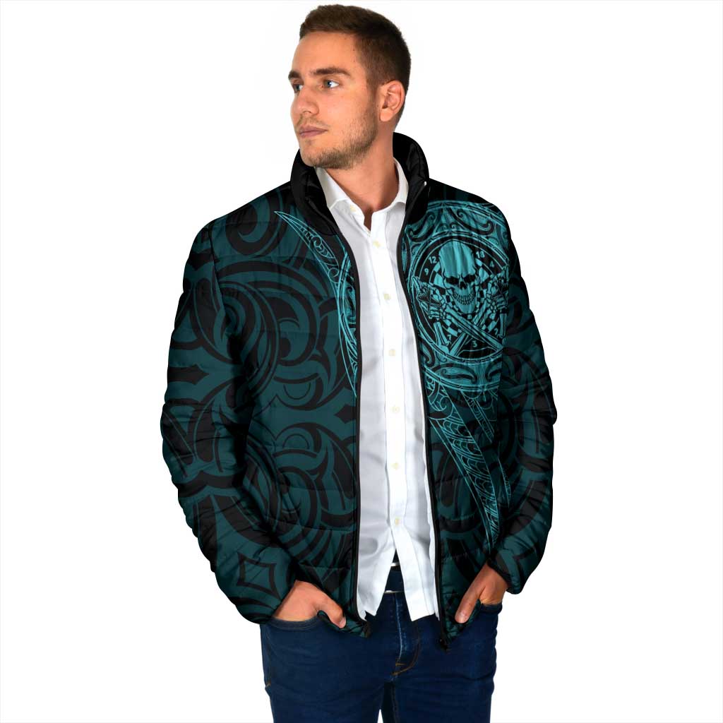 New Zealand Skull Darts Padded Jacket Aotearoa Maori Chest Tattoo Stylized Teal - Aussie Hoodie