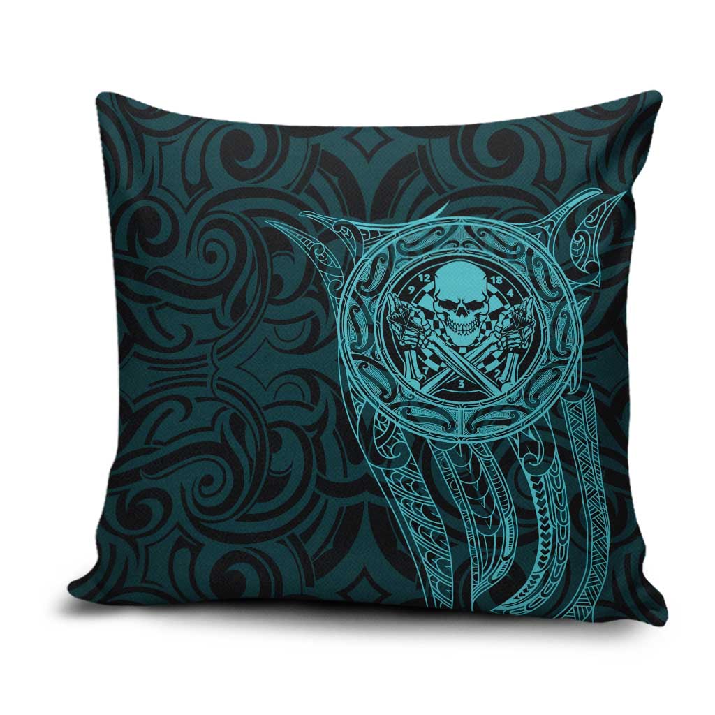 New Zealand Skull Darts Pillow Cover Aotearoa Maori Chest Tattoo Stylized Teal - Aussie Hoodie